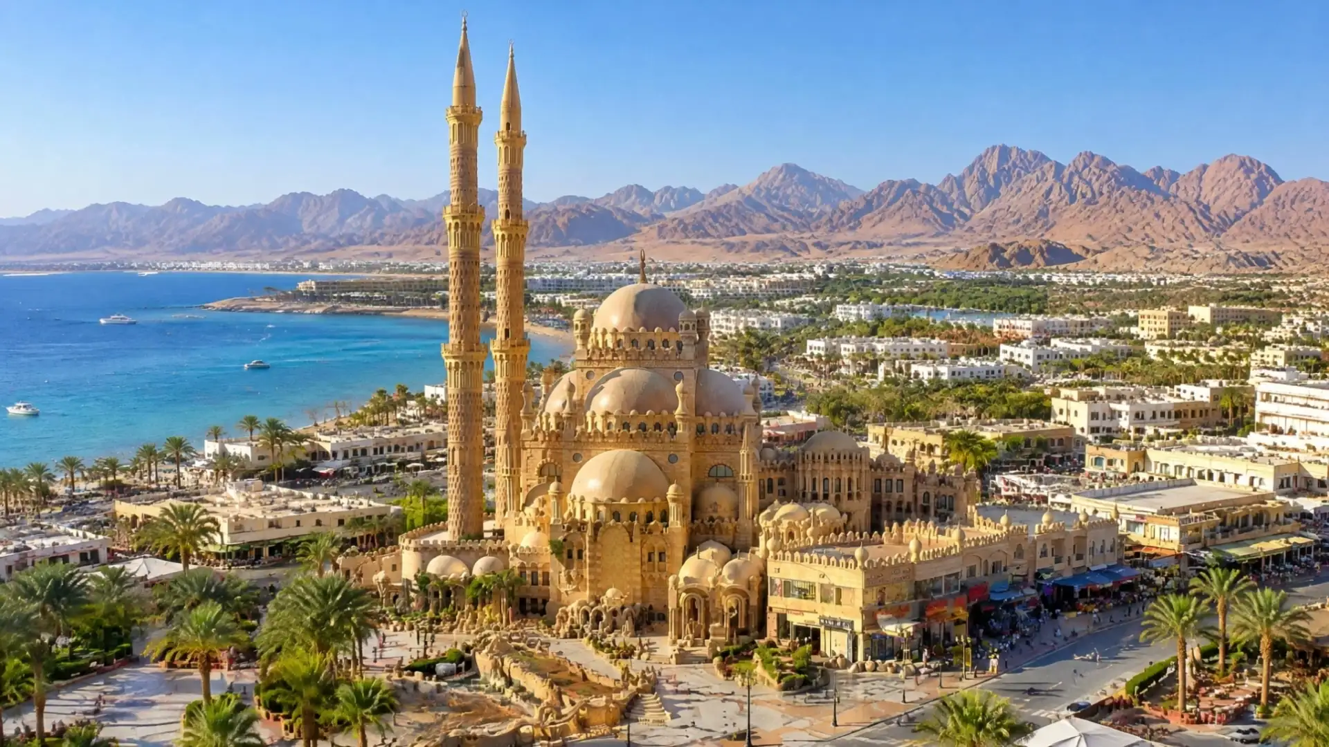 Vue aérienne de la mosquée Al Sahaba à Charm El Cheikh